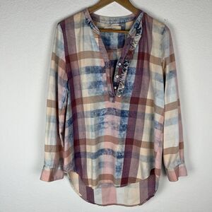 Anthropologie Isabella Sinclair Plaid Popover Long Sleeve Henley Top S​